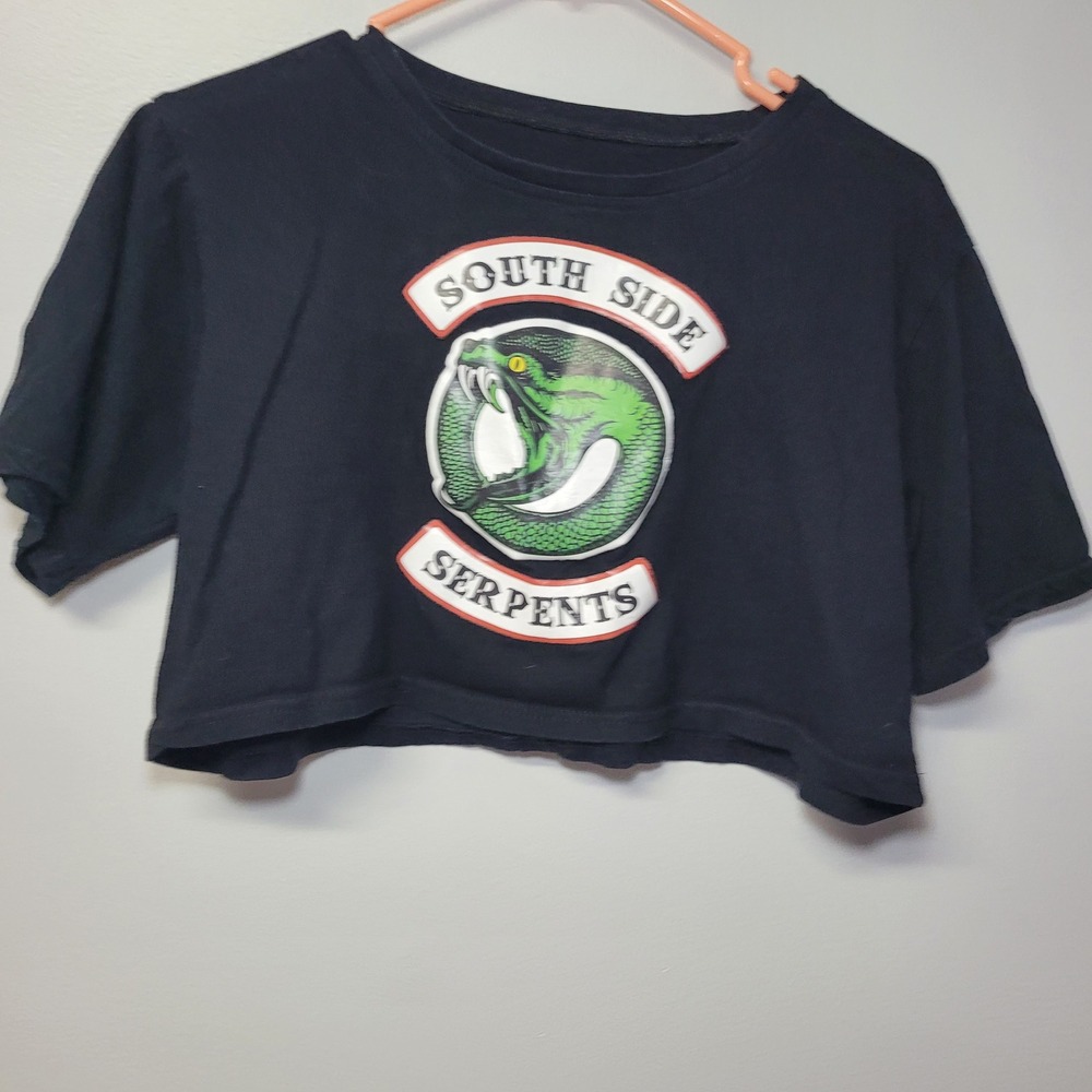 Riverdale South Side Serpents Black Graphic Crop Top Shirt Small Jughead Jones